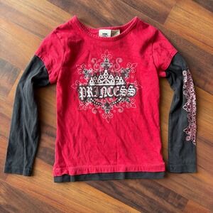 Route 66 Kids Red Black Princess Crown Graphic Layered Tee Y2K Grunge 7/8 L